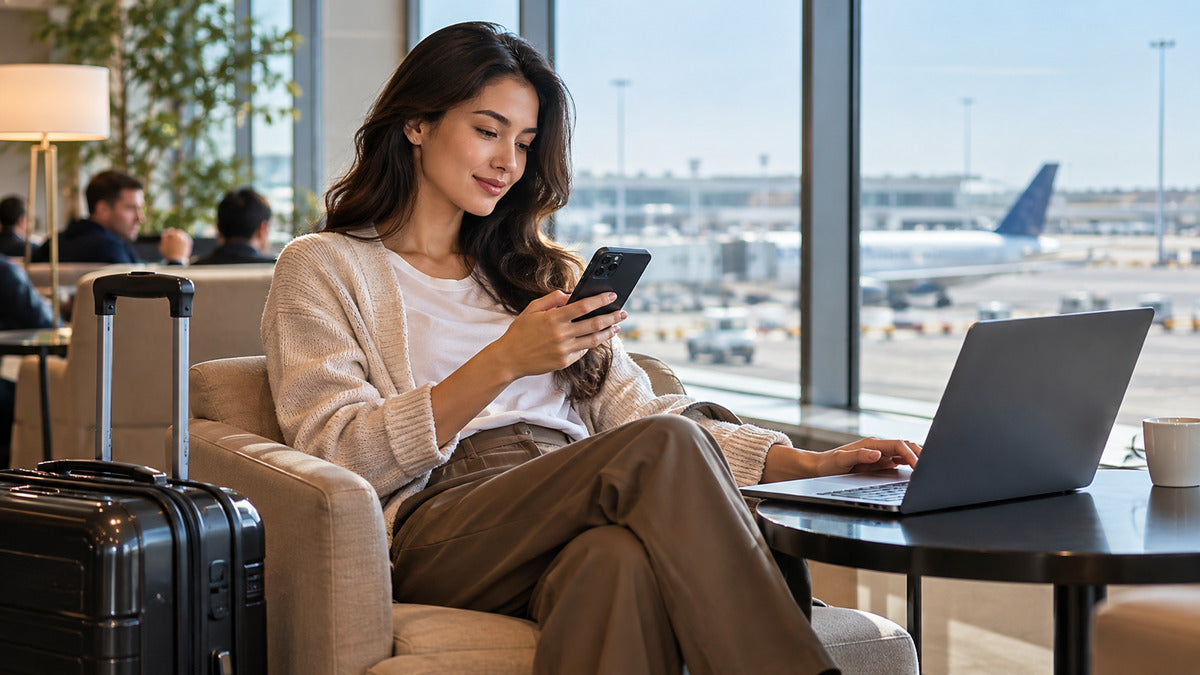 Traveler installing a Central Asia eSIM and using hotspot
