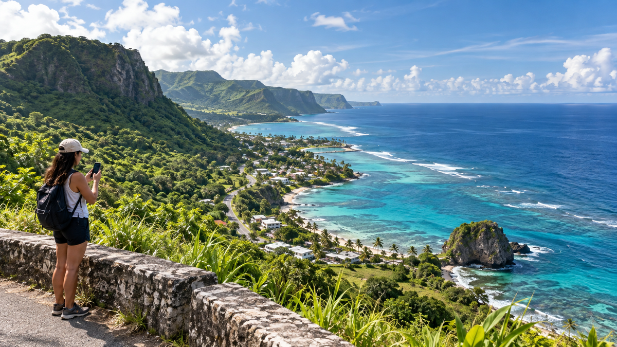 Traveler at a Guam coastal viewpoint for the island eSIM coverage guide