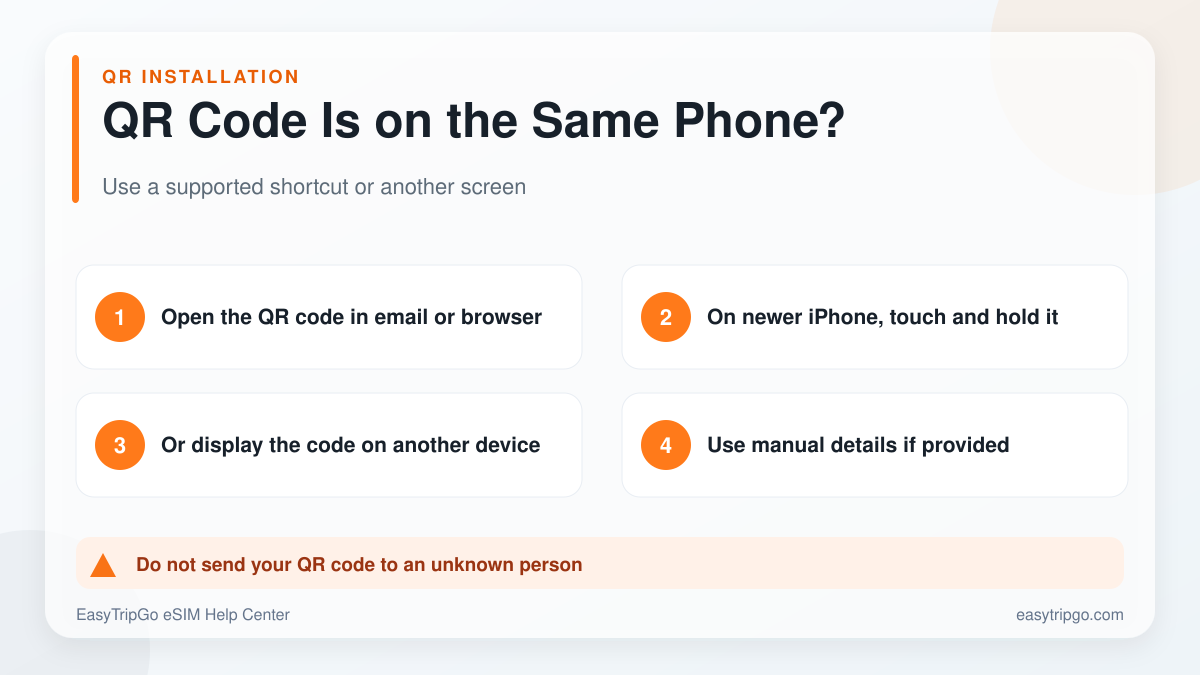 How to install an eSIM when the QR code is on the same phone